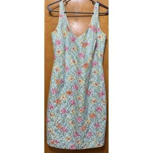 Carmen Marc Valvo Womens Jacquard Beaded Fully Lined Sheath Cocktail Dress Sz 10